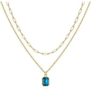 Layered Birthstone Necklace for Women Girls,Gold Silver Rose Gold Plated Layered